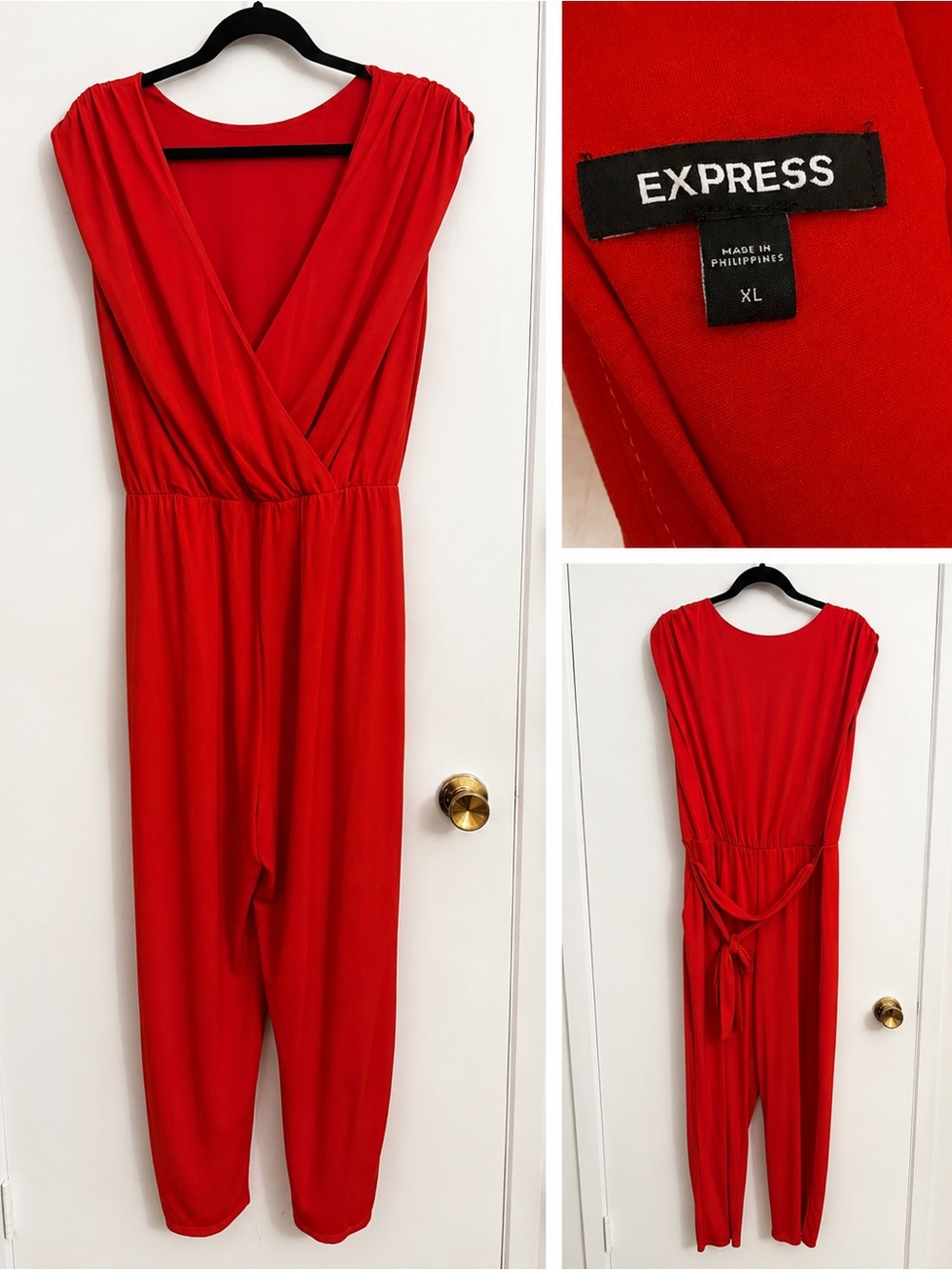 Express Red Surplice Wrap Jumpsuit